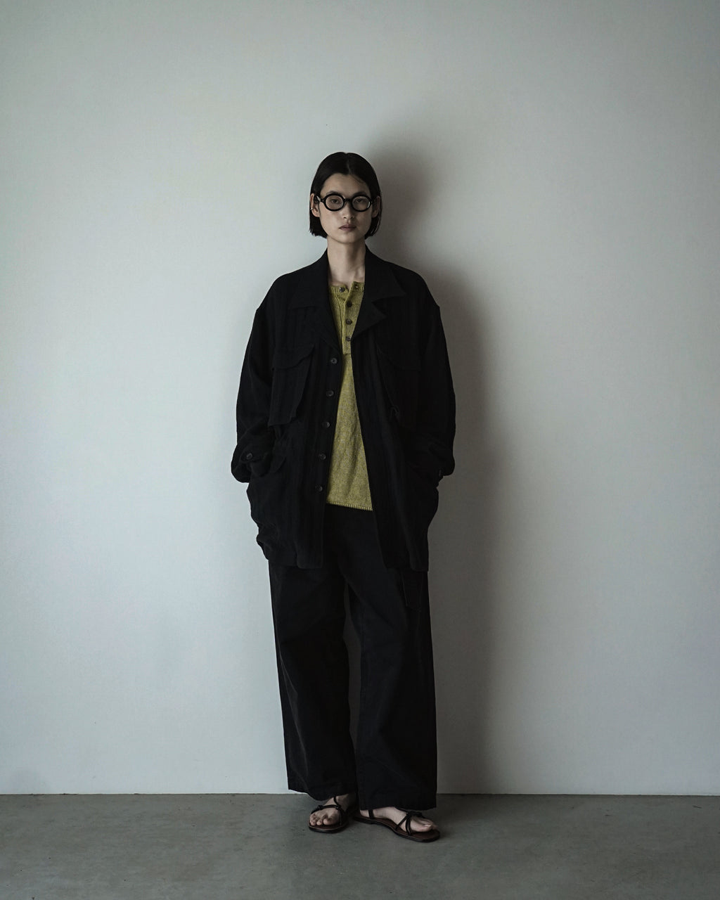 Linen Herringbone M-43 Field Jacket <#black>
