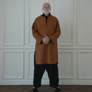 Key Neck Side Slit Long Length Pullover Shirt.