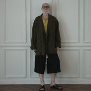 Back-Open Peak Lapel Double-Breasted Over Jacket.