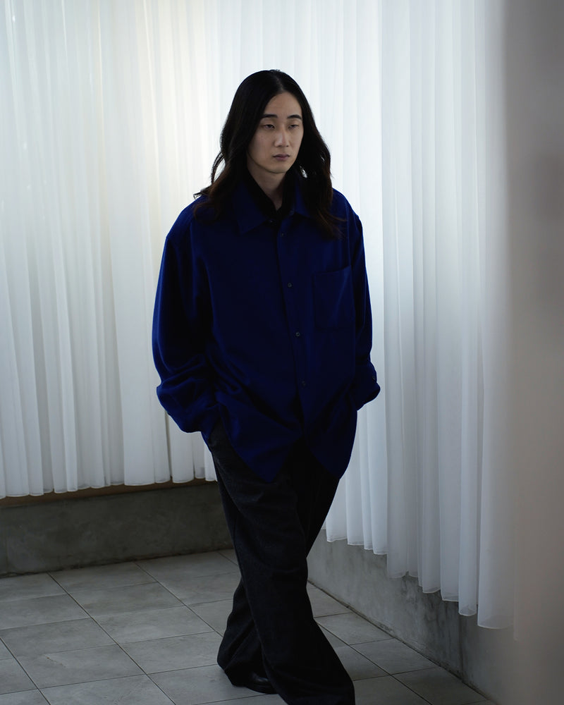 Wool Blend Heavy Flannel Wide Tuck Over Shirt <#royal blue>