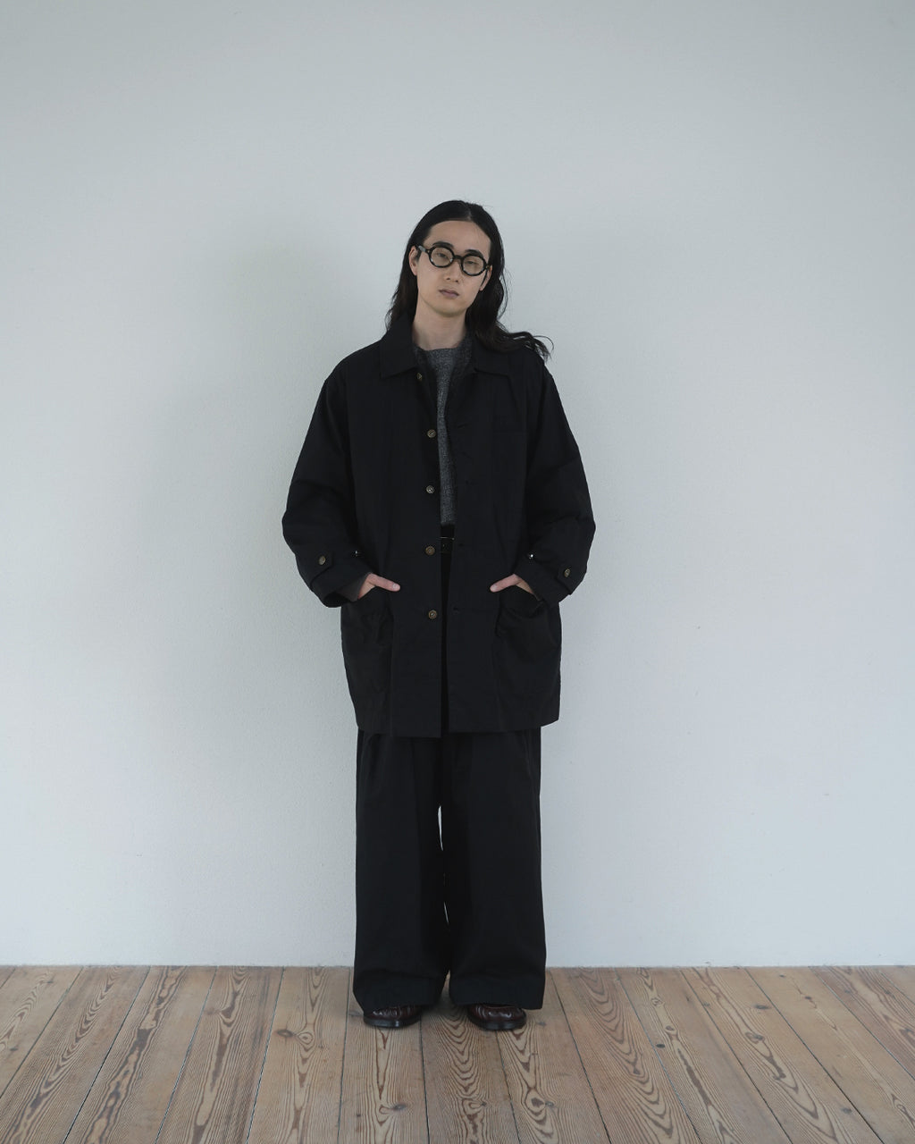Oiled Wax Washed Moleskin 6-pocket Coverall <#black>