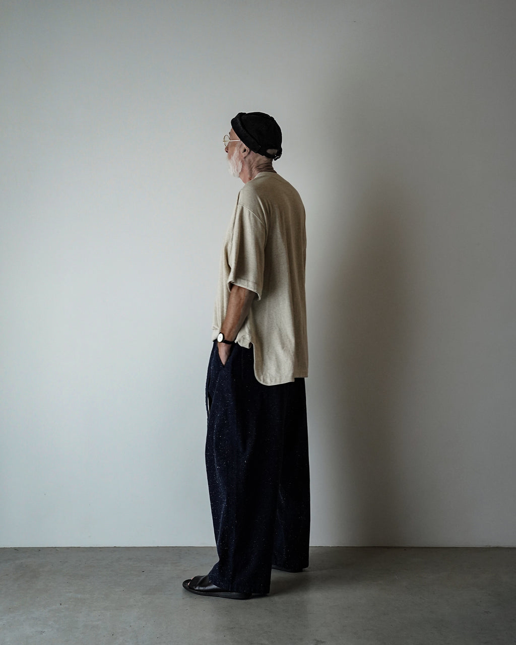 Cotton Linen Hem Round Skipper Half Sleeve Tee <#ivory>
