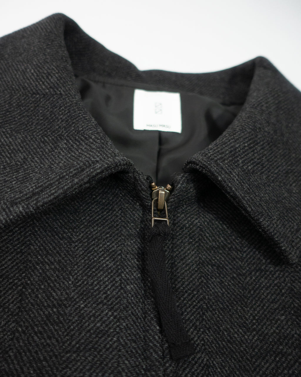 Wool Blend Herringbone Tweed Volume Zip Blouson <#black>