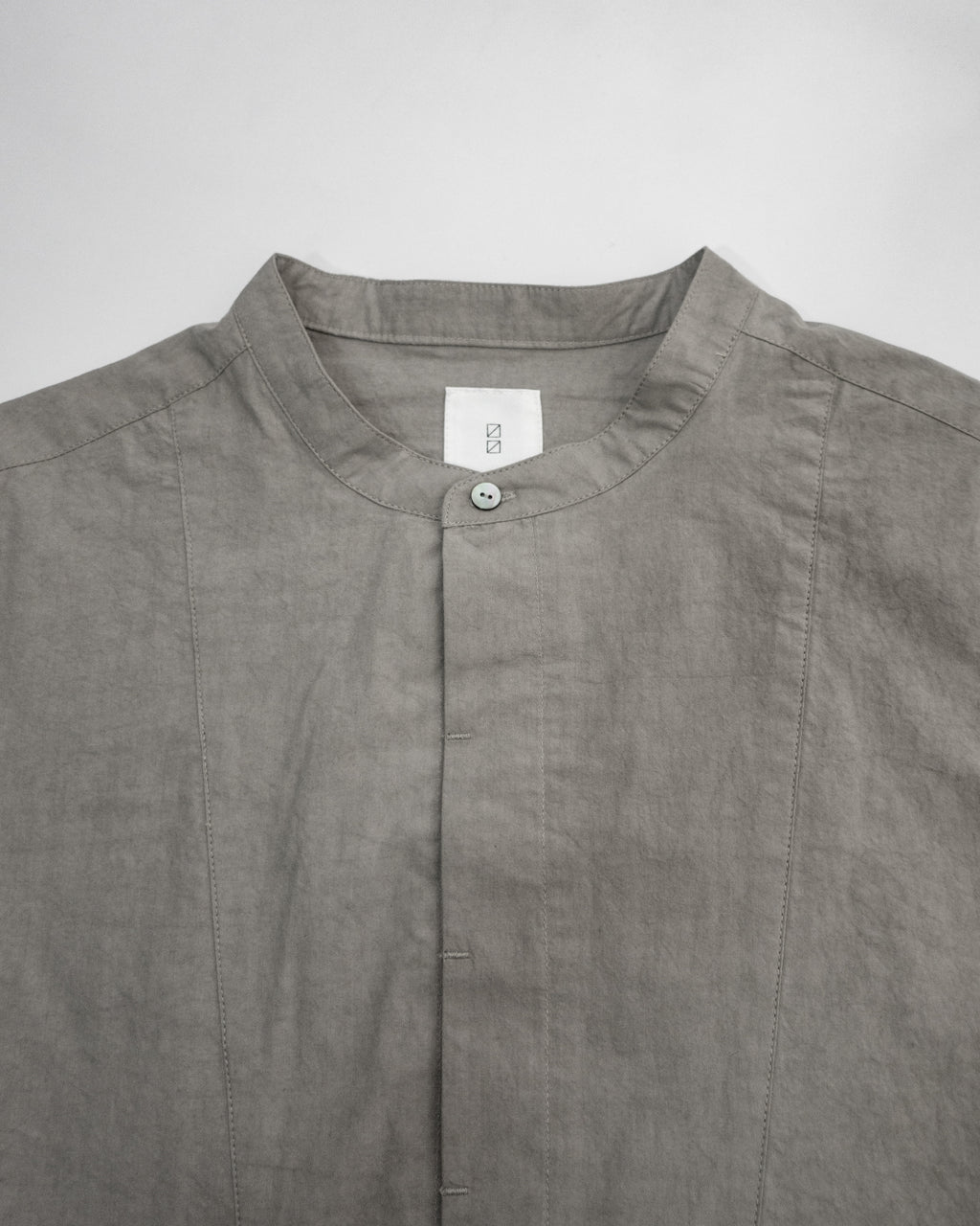 Organic Cotton Band Collar Side Slit Grandpa Shirt <#gray>