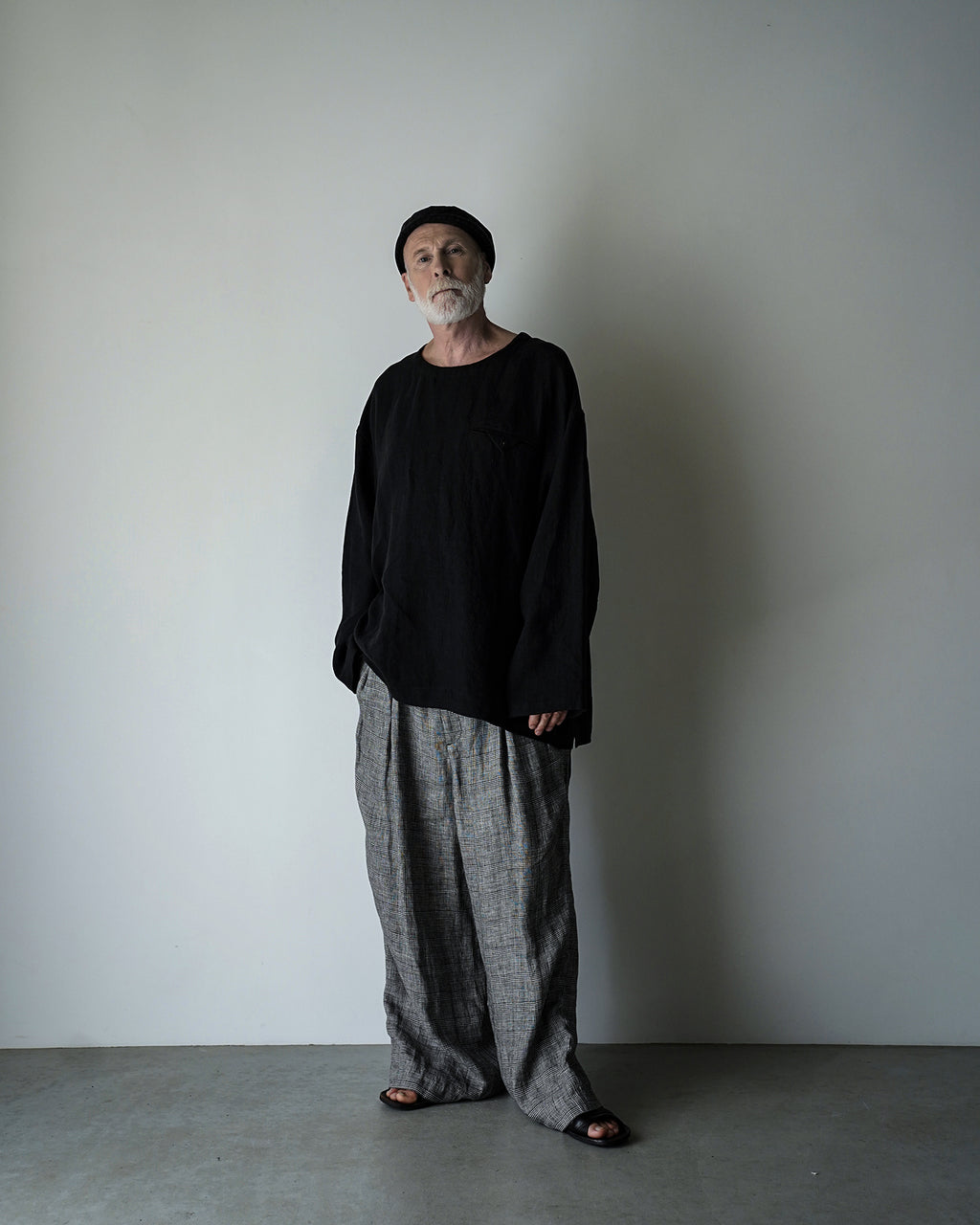 Glen Check Linen Back Belt 3Tuck Wide Straight Trousers <#glen check>