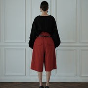 High Waist 2 Tuck Wide Half Trousers.