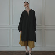 Key Neck Side Slit Long Length Pullover Shirt.