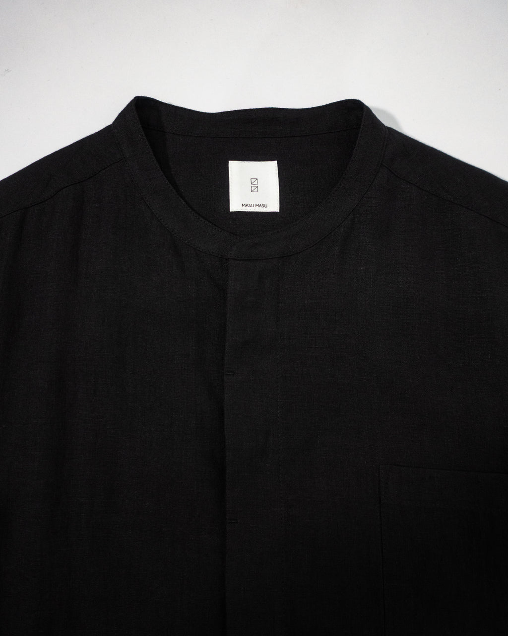 Wash Linen Band Collar Long-Sleeve Jumpsuit <#black>