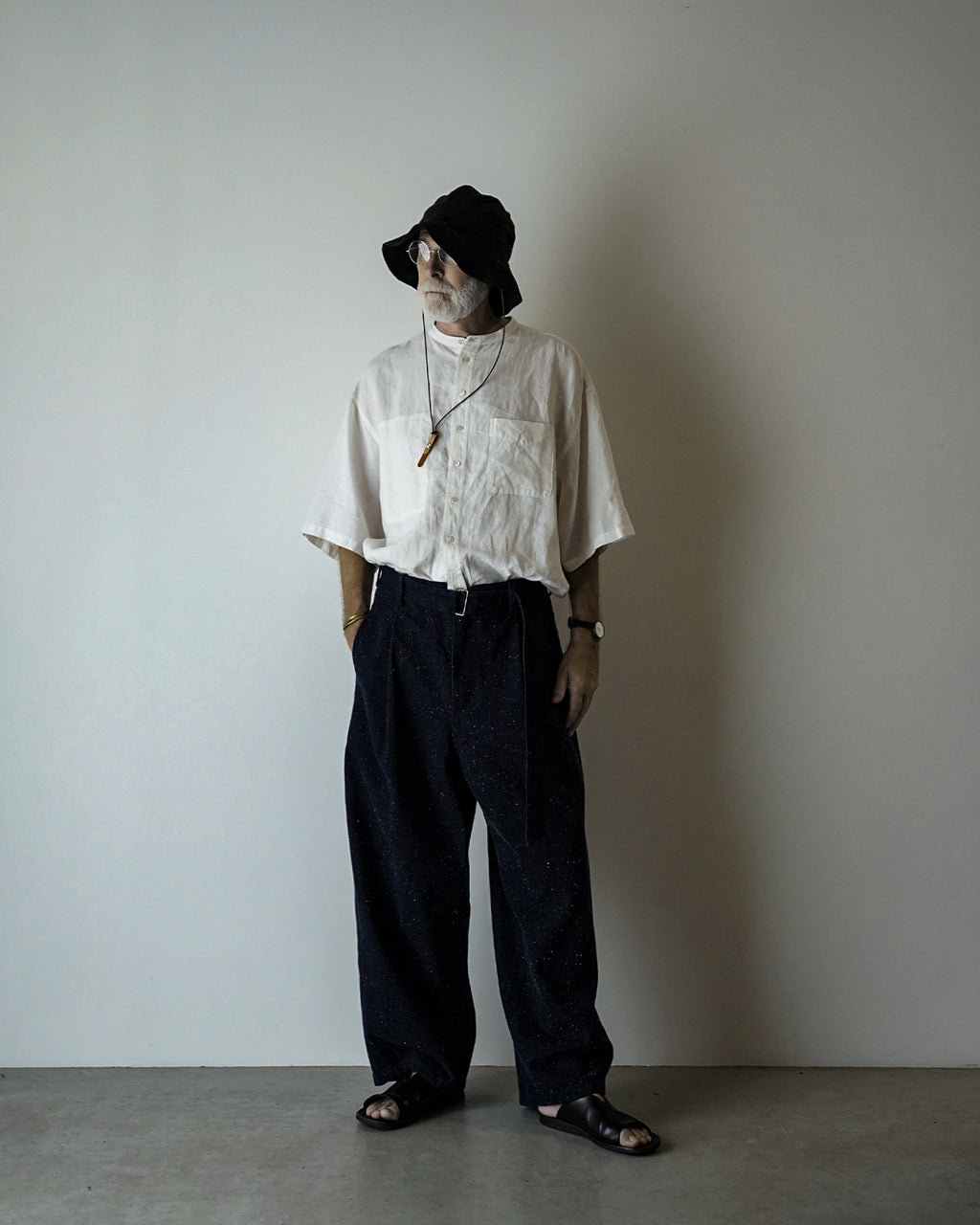 Nep Denim Belted Wide Tapered 1Tuck Baggy Pants <#indigo>