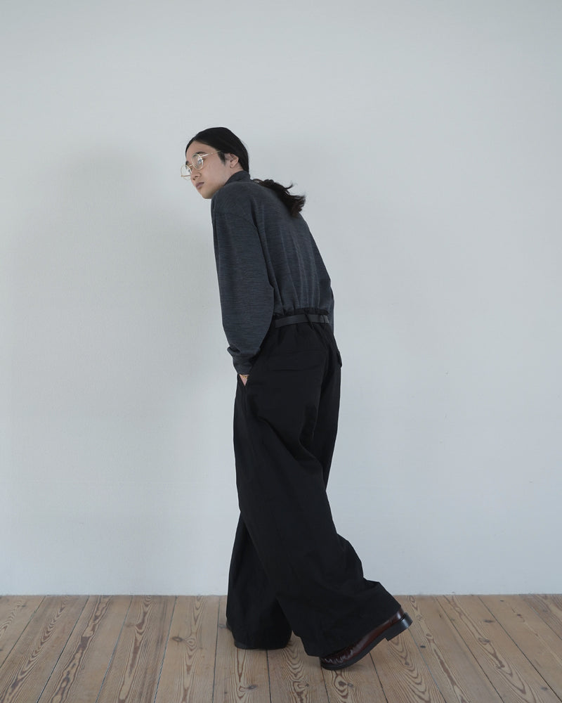 Oiled Wax Washed Moleskin Wide Baggy Pants <#black>