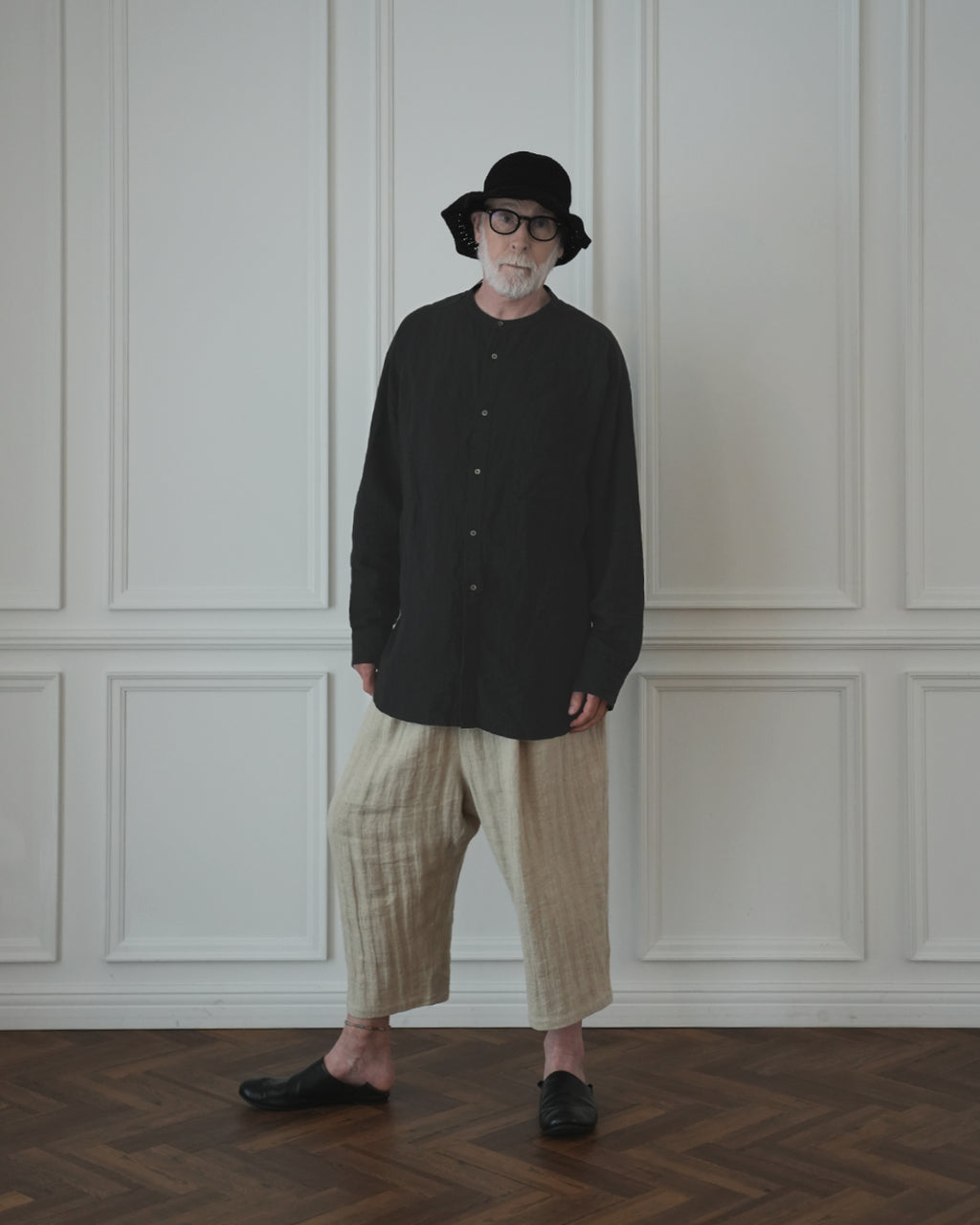 Band Collar Henley Neck Like Atelier Shirt.