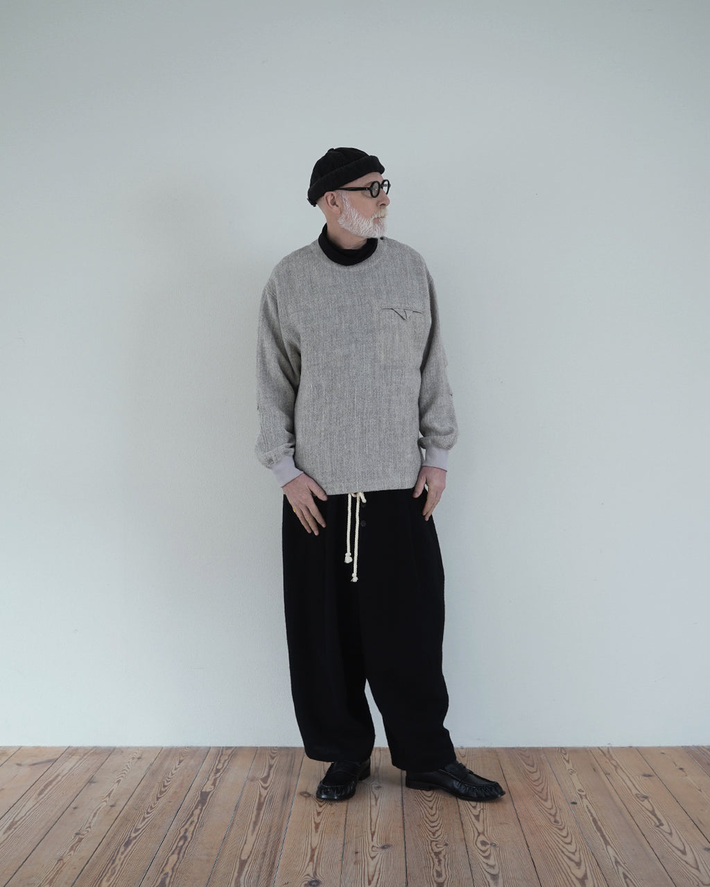 Shetland Wool Linen Crew Neck LS Tuck Rib Pullover <#light gray>
