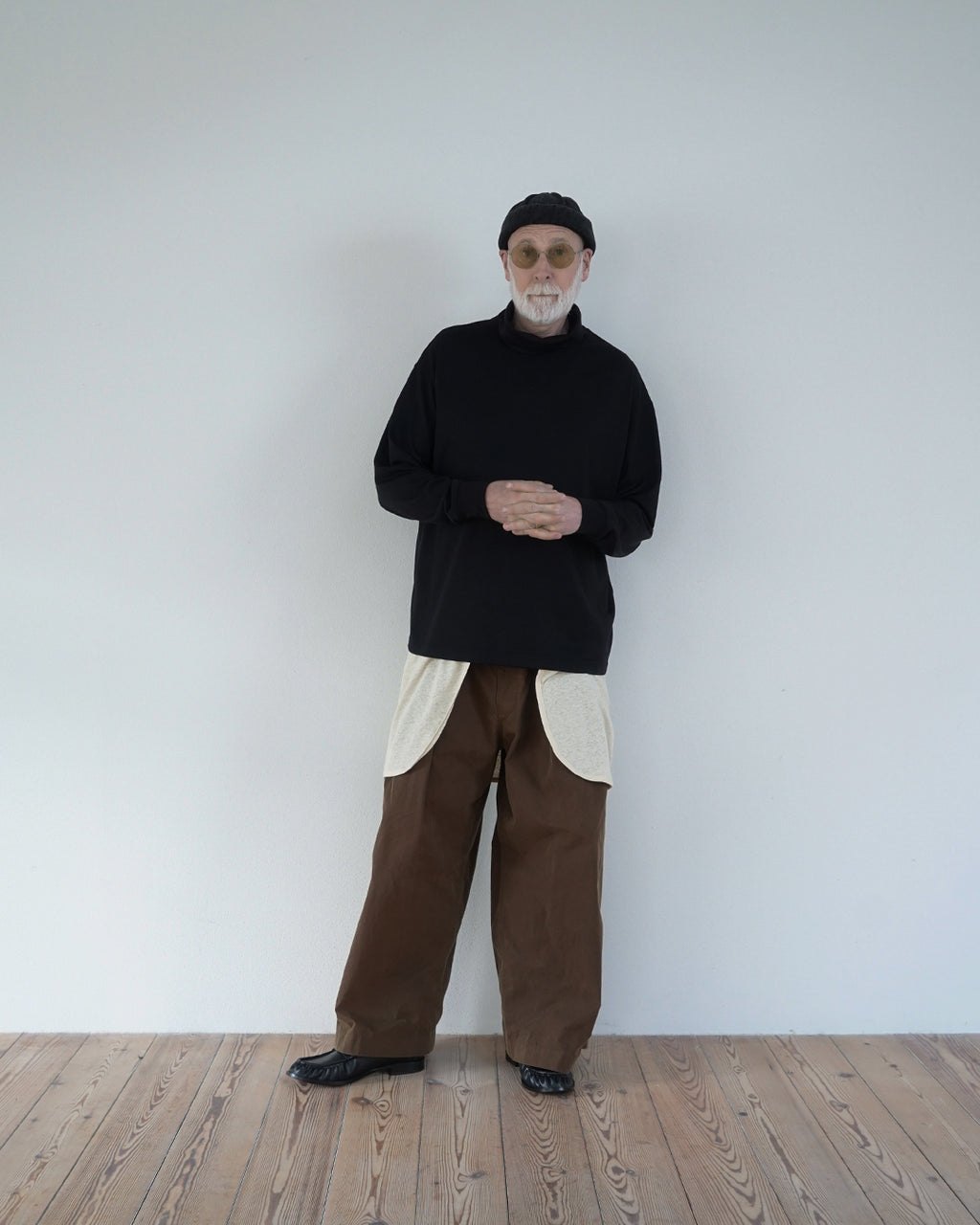Super100s WOOL Plating Turtleneck L/S Logo TEE <#black>