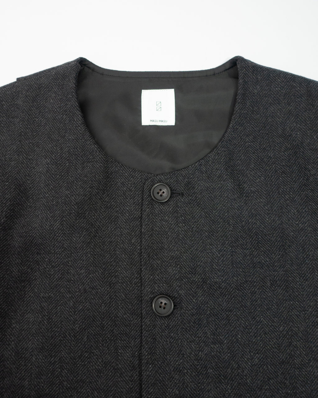 Wool Blend Tweed Back-Open Layered Crew Neck Vest <#black>