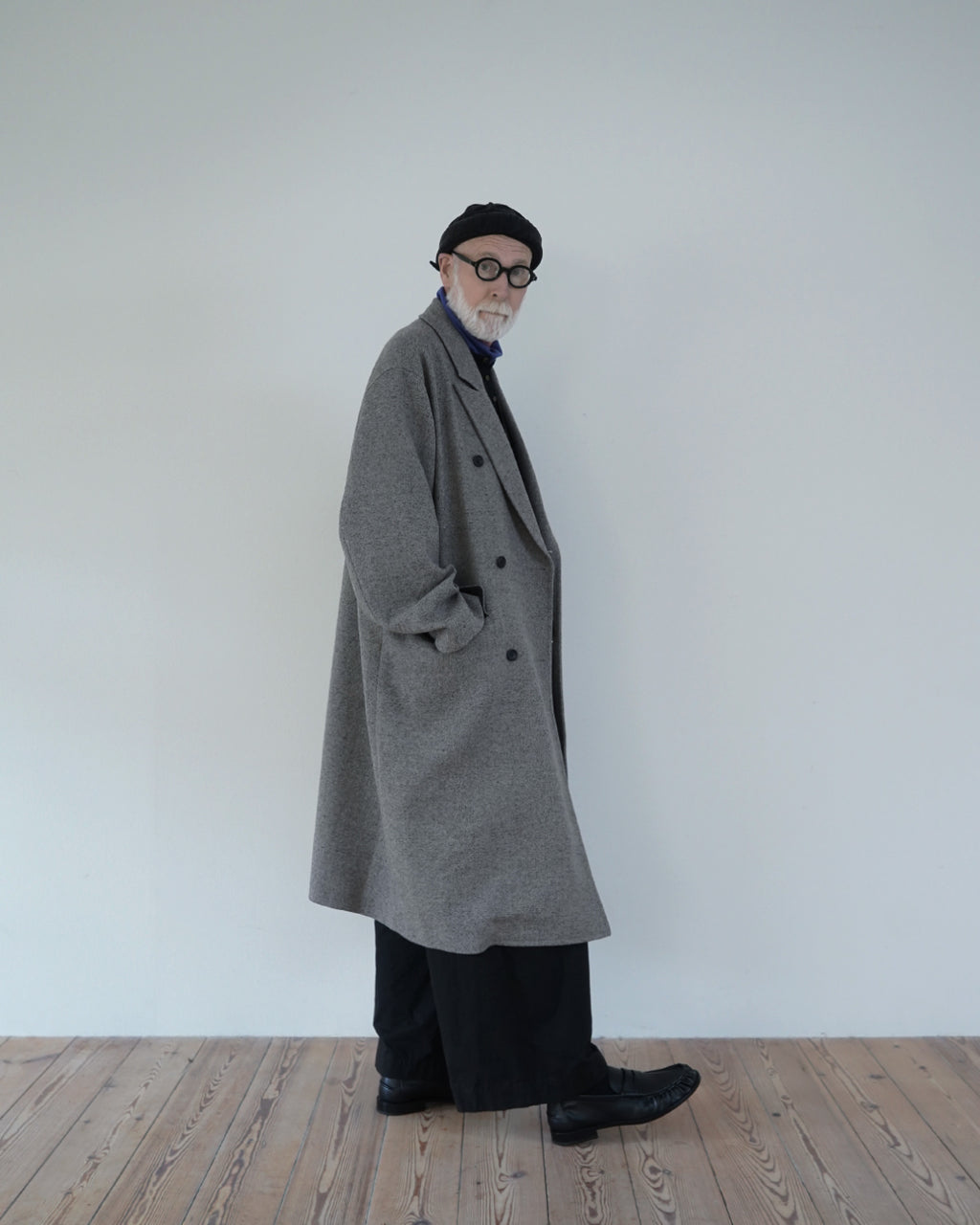 Wool Blend Double-Breasted Long Coat <#greige>