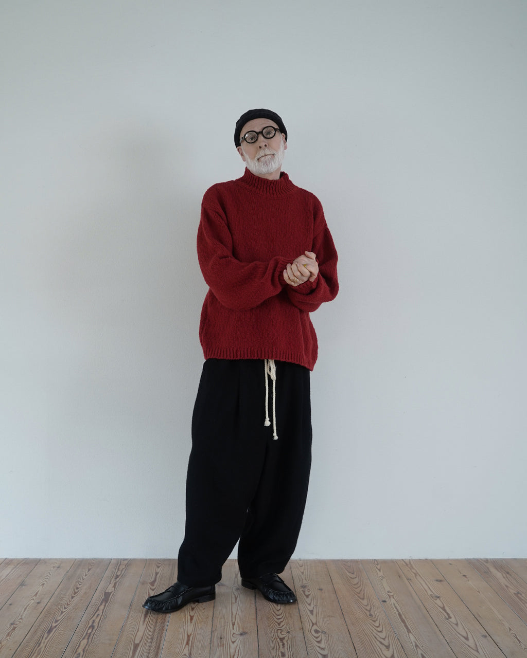 Wool Blend High Neck Hand-like Knit / Sweater <#red>