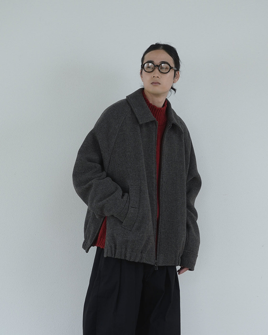 Wool Blend High Neck Hand-like Knit / Sweater <#red>
