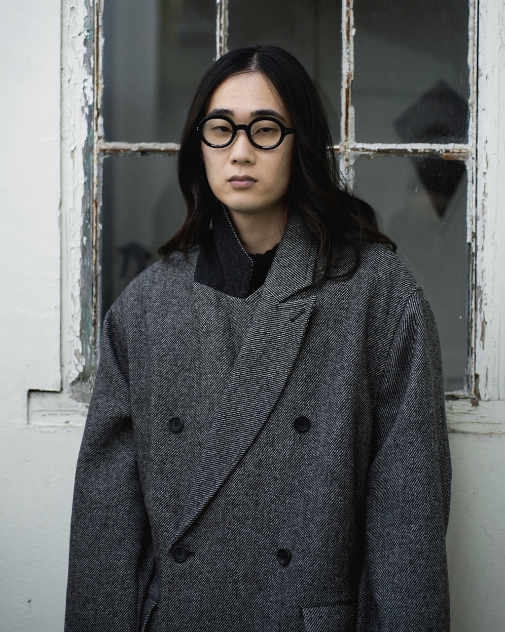 Wool Blend Double-Breasted Long Coat <#gray>