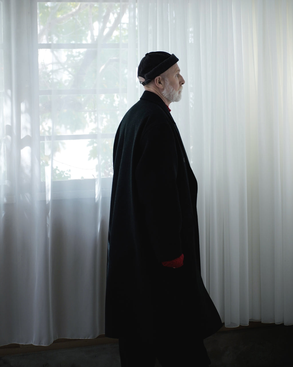 Wool Blend Double-Breasted Long Coat <#black>