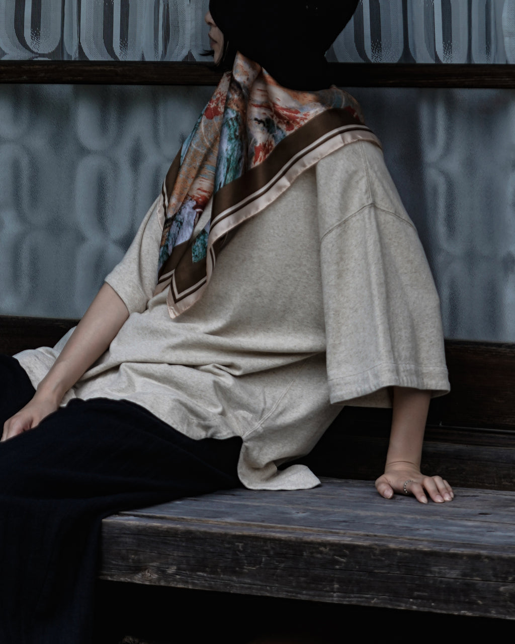 Cotton Linen Hem Round Skipper Half Sleeve Tee <#ivory>
