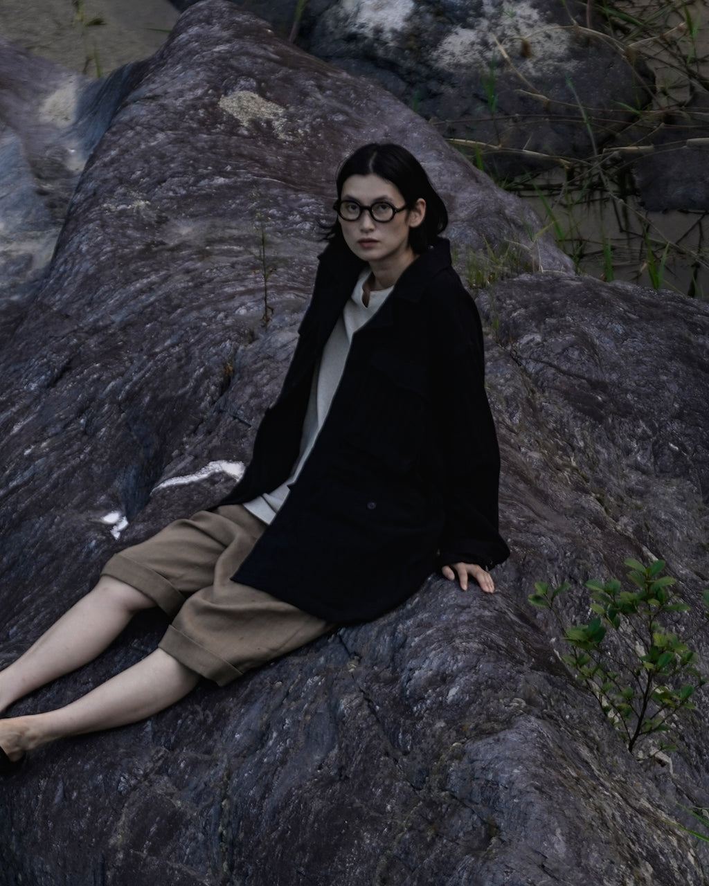 Linen Herringbone M-43 Field Jacket <#black>