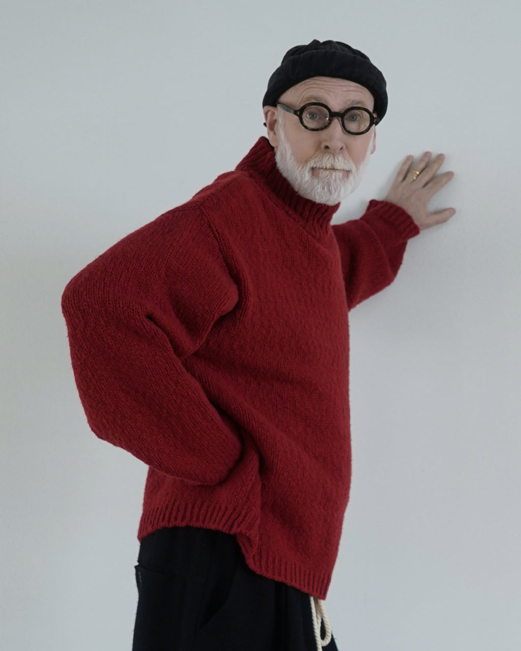 Wool Blend High Neck Hand-like Knit / Sweater <#red>