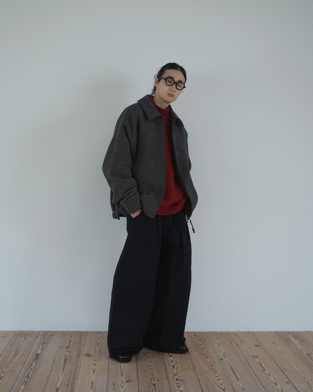 Wool Blend High Neck Hand-like Knit / Sweater <#red>