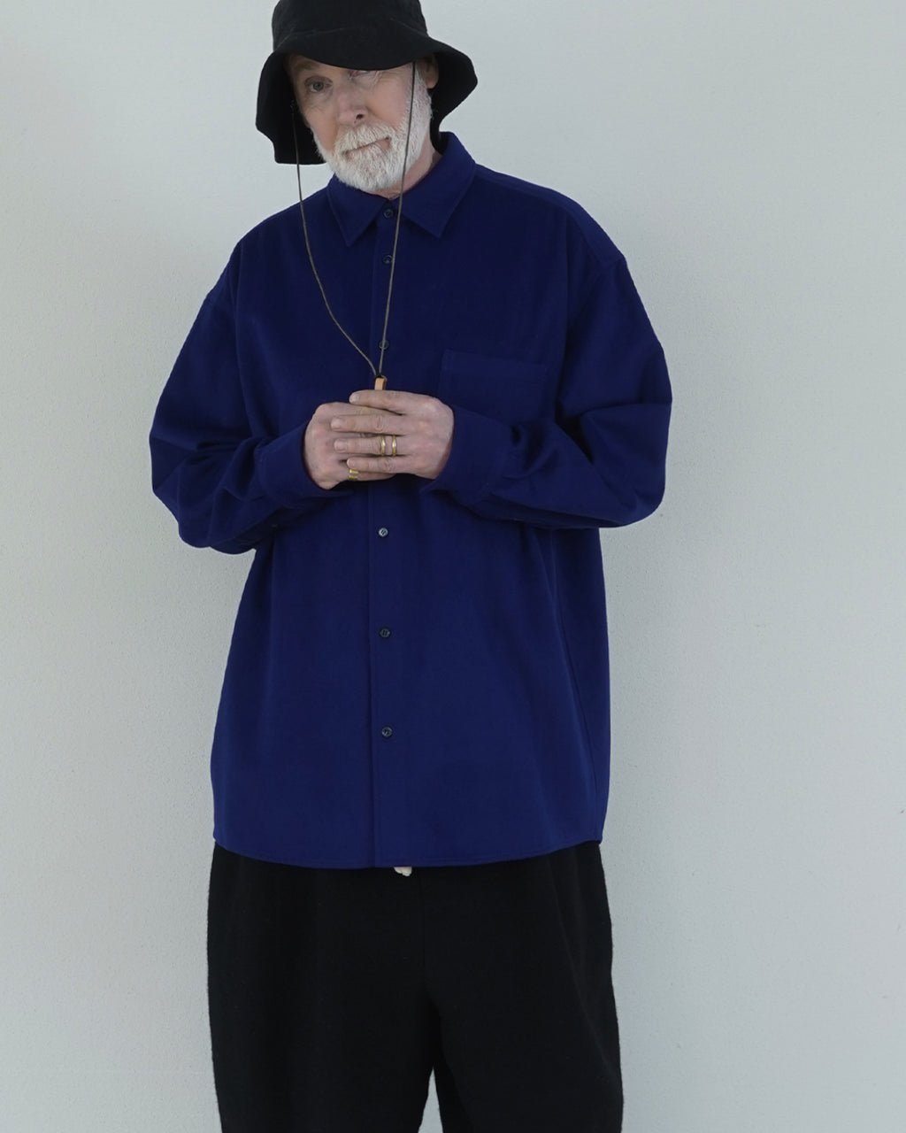 Wool Blend Heavy Flannel Wide Tuck Over Shirt <#royal blue>