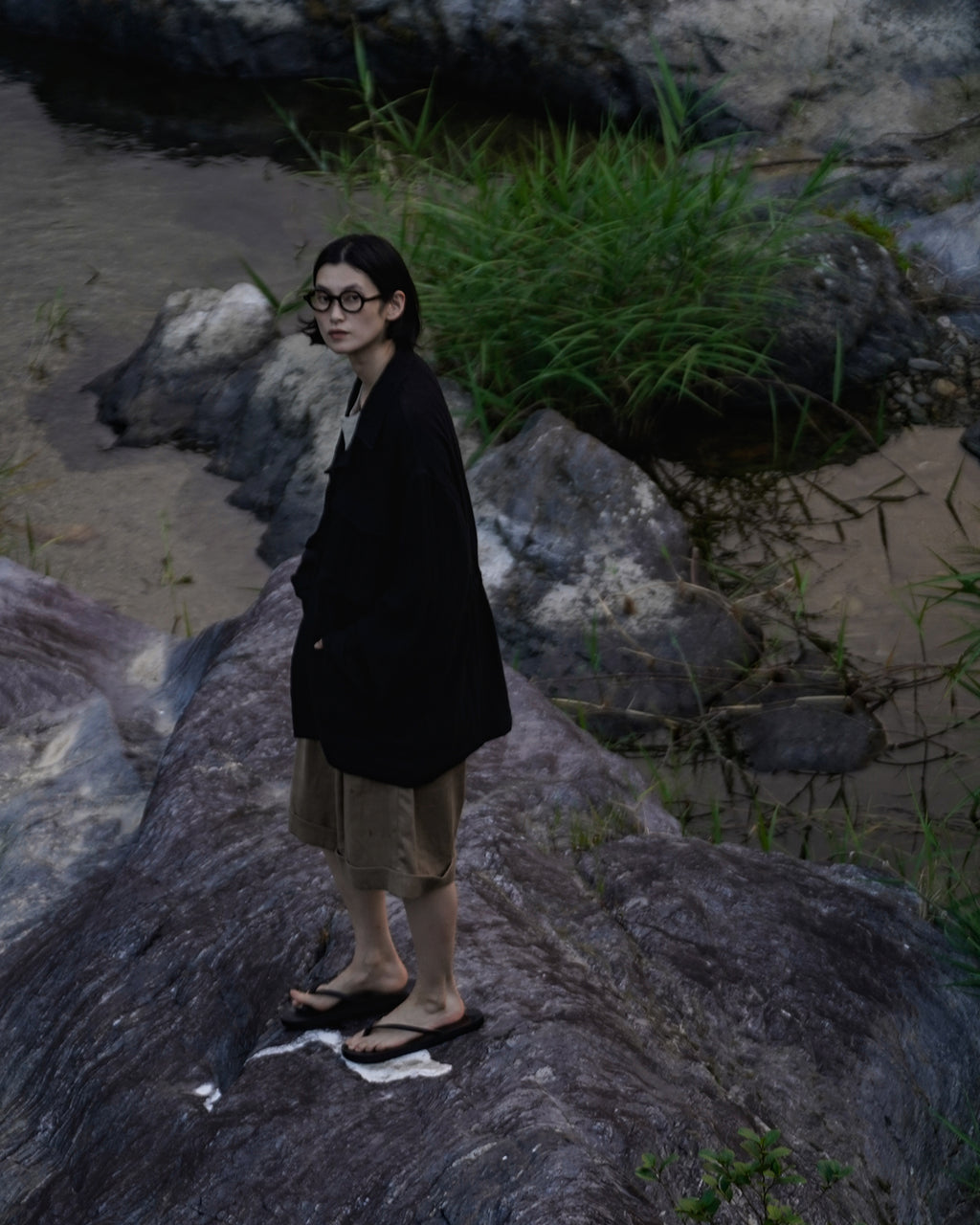 Linen Herringbone M-43 Field Jacket <#black>