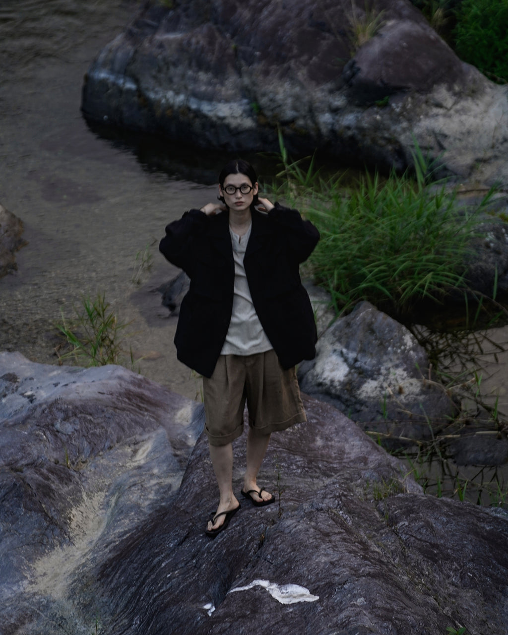 Linen Herringbone M-43 Field Jacket <#black>