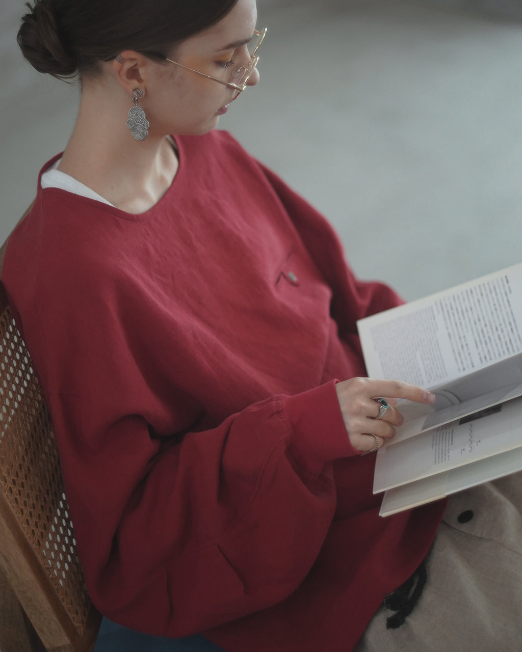 Crew Neck LS Tuck Rib Pullover <#red>