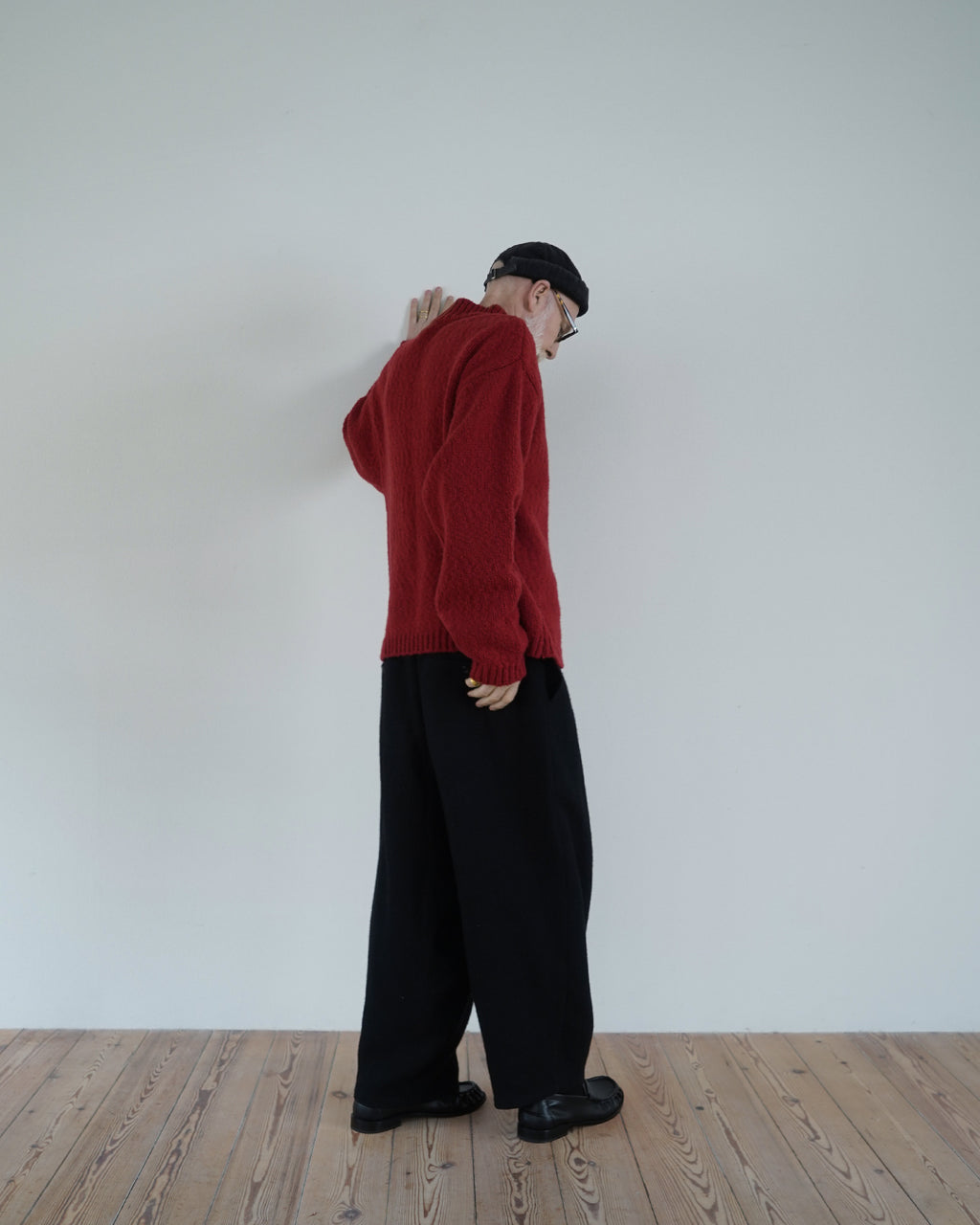 Wool Blend High Neck Hand-like Knit / Sweater <#red>