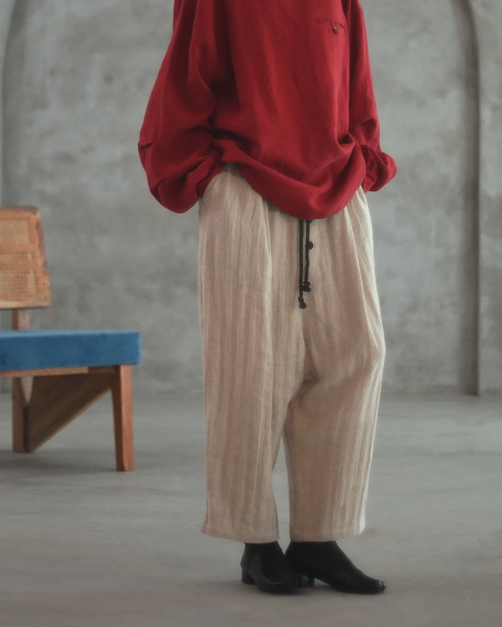 Ankle Length Easy Sarouel Pants <#ivory>