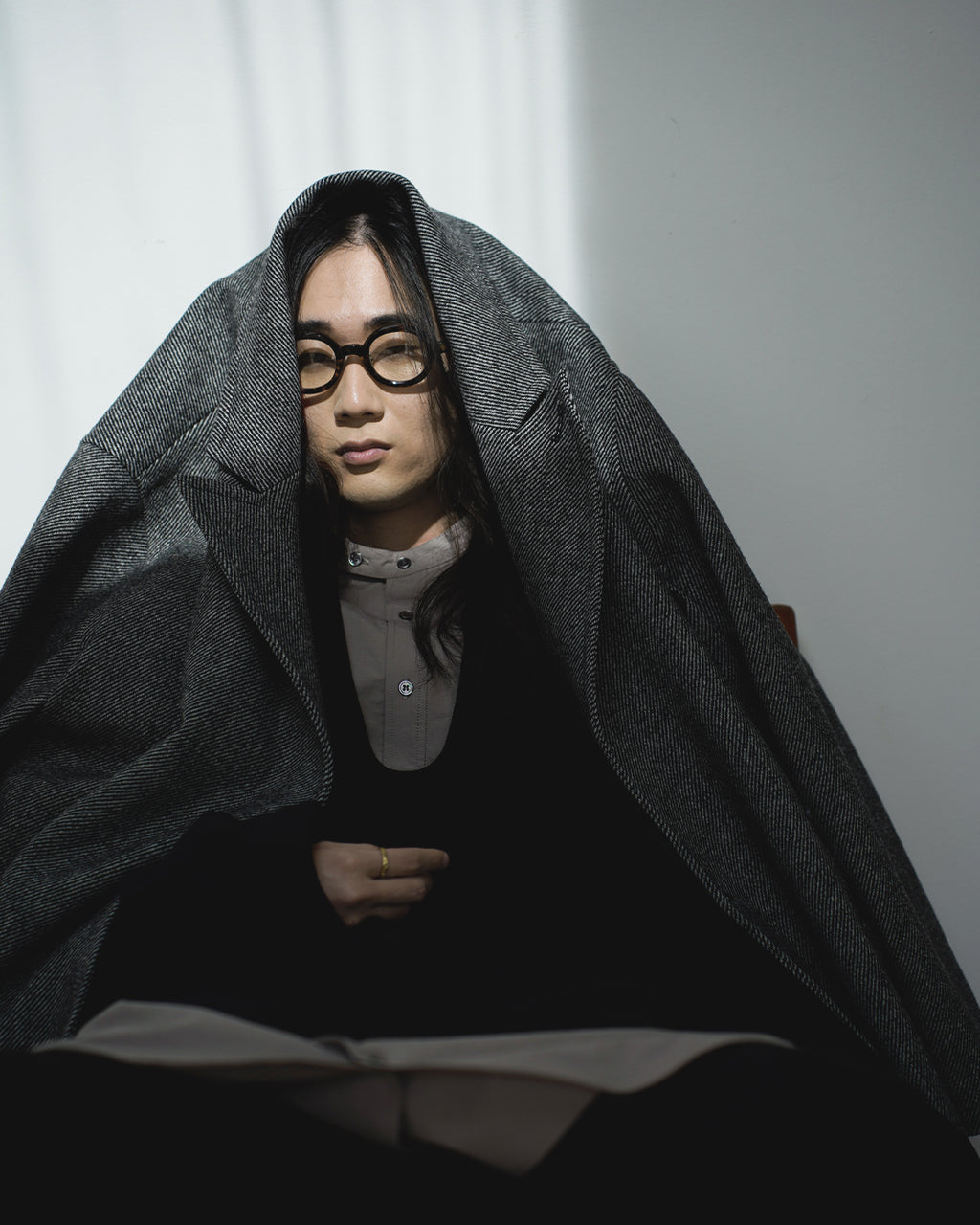 Wool Blend Double-Breasted Long Coat <#gray>