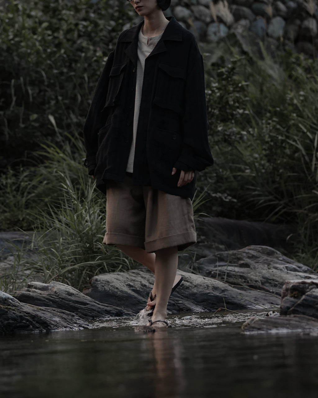 Linen Herringbone M-43 Field Jacket <#black>