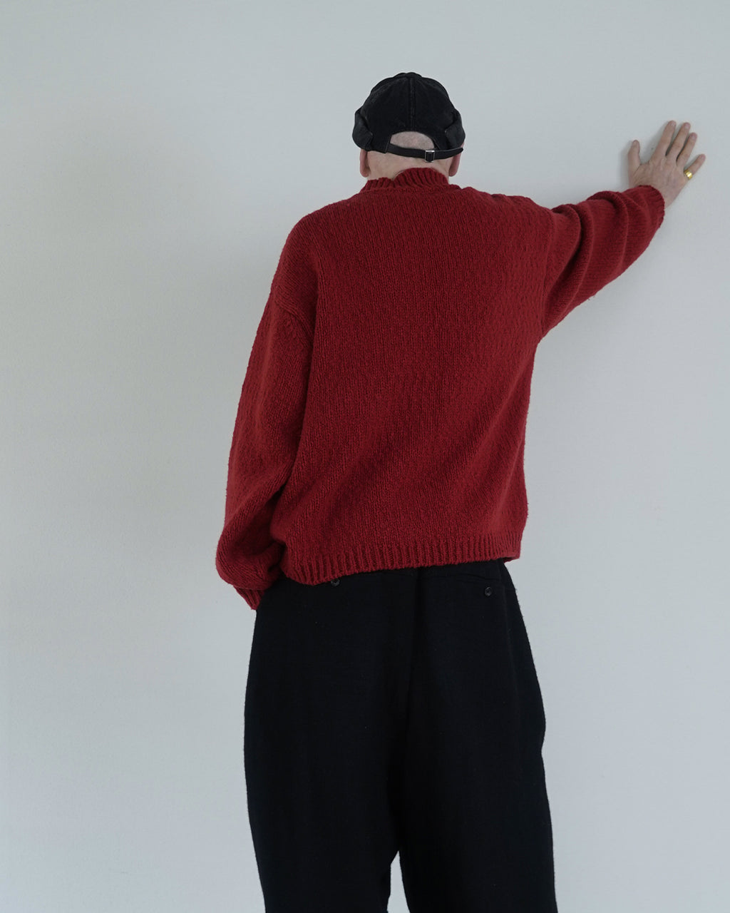 Wool Blend High Neck Hand-like Knit / Sweater <#red>