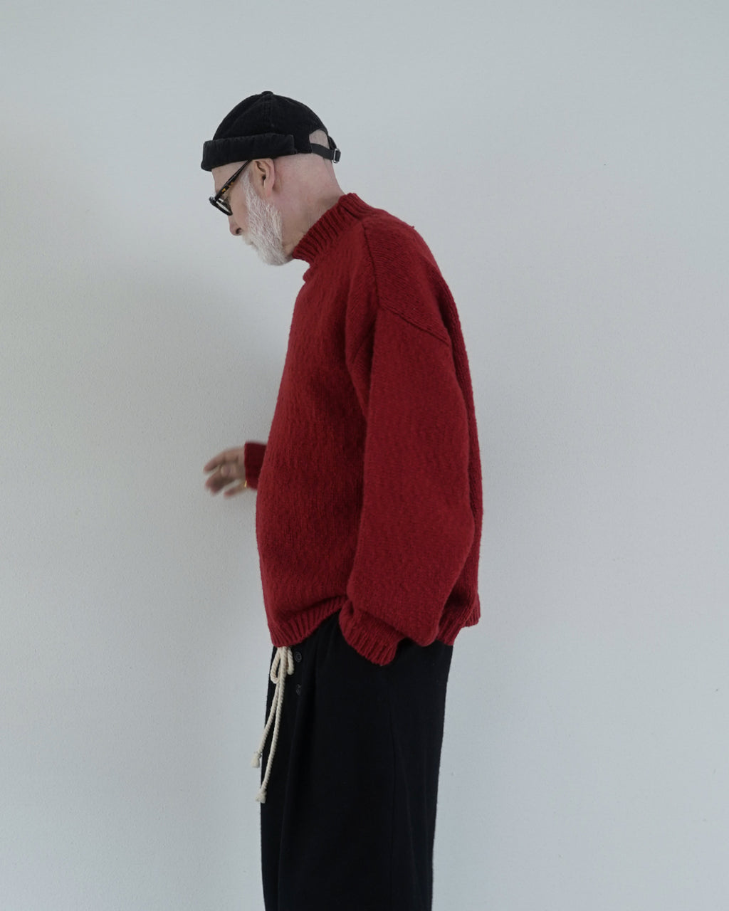 Wool Blend High Neck Hand-like Knit / Sweater <#red>