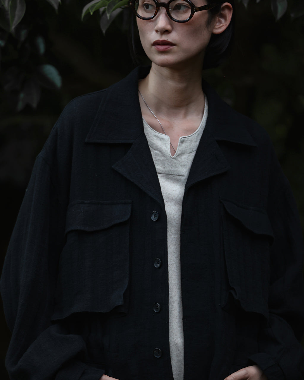 Linen Herringbone M-43 Field Jacket <#black>