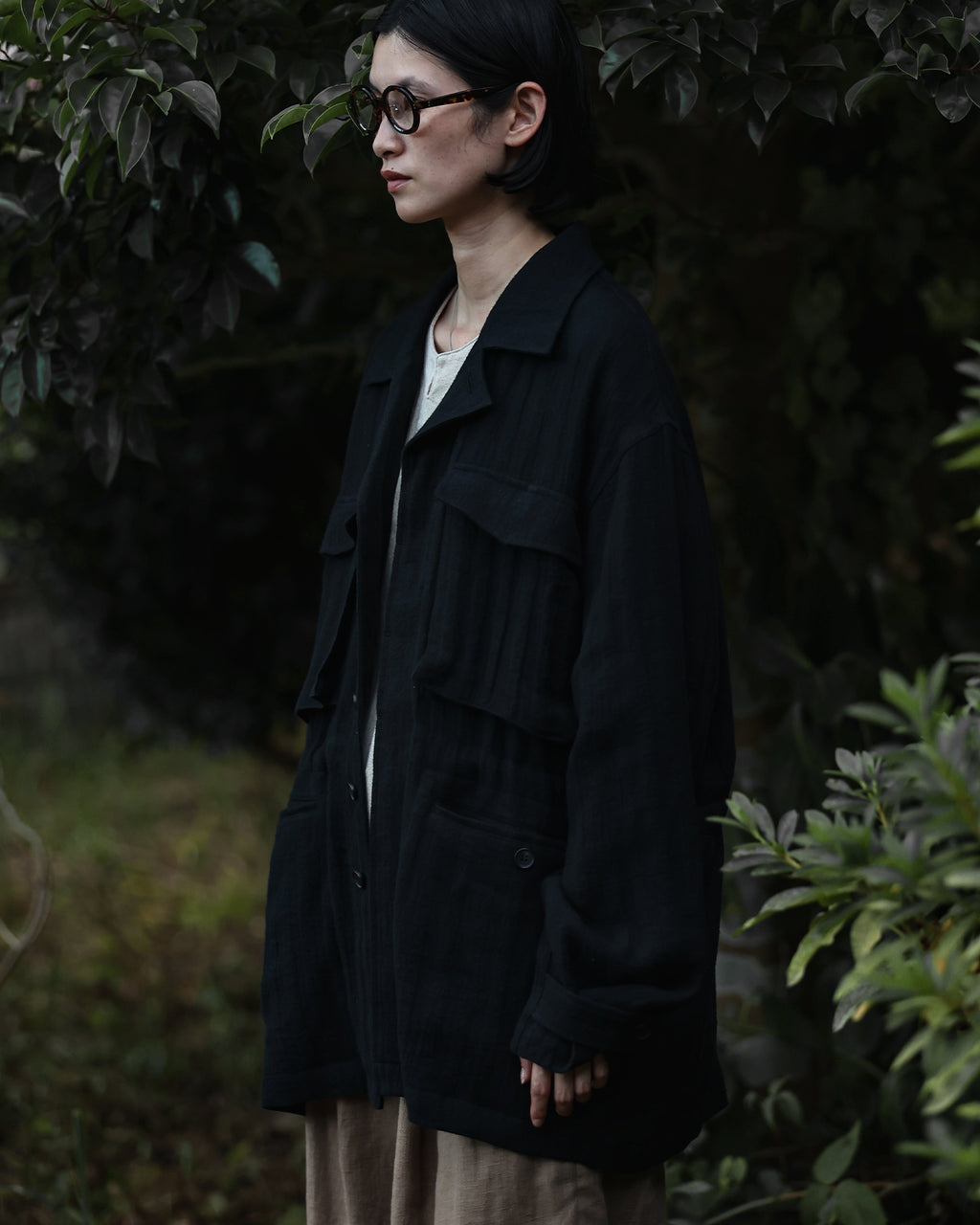Linen Herringbone M-43 Field Jacket <#black>