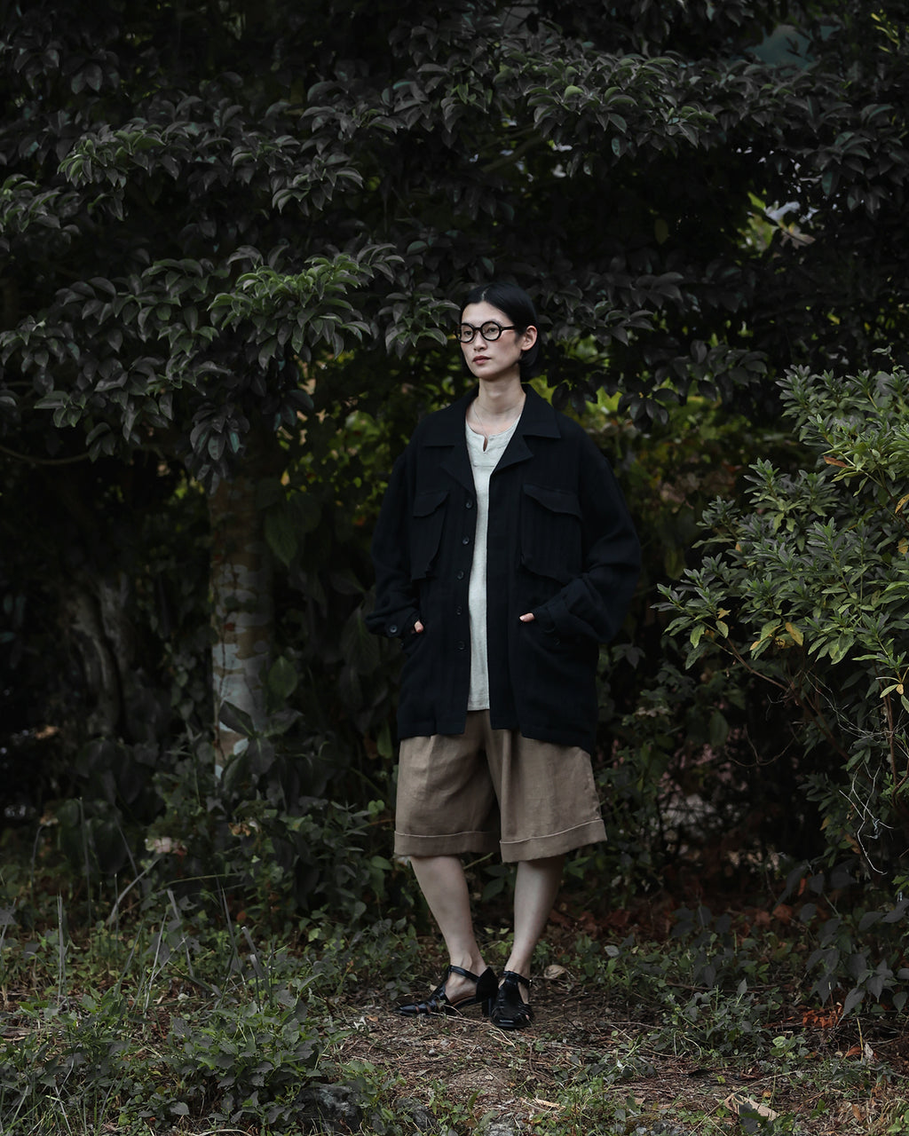 Linen Herringbone M-43 Field Jacket <#black>