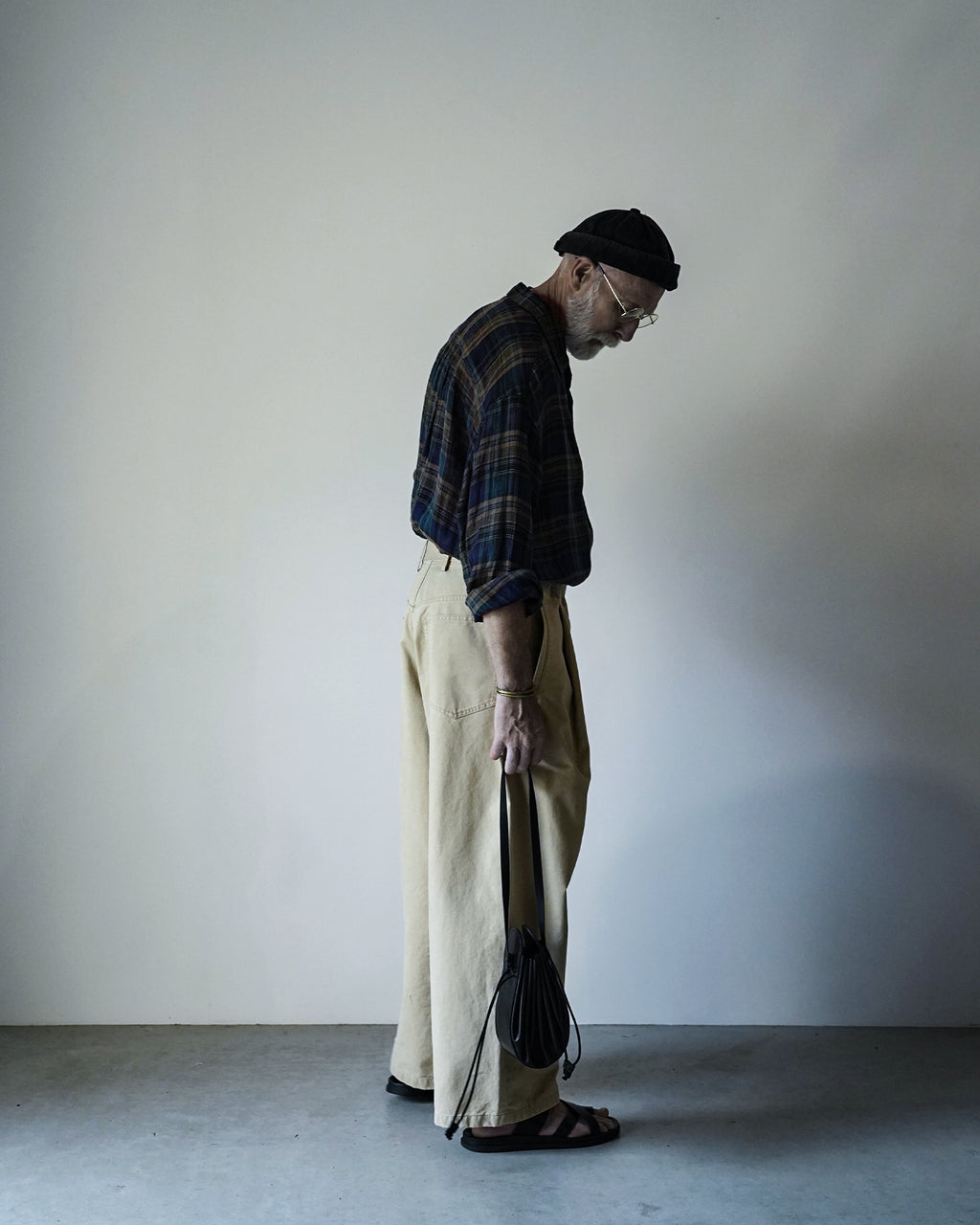 Cotton Chino Belted Wide Tapered 1Tuck Baggy Pants <#beige>