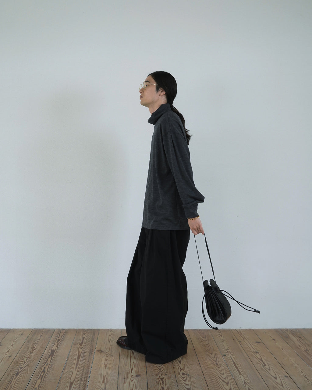 Super100s WOOL Plating Turtleneck L/S Logo TEE <#heather gray>