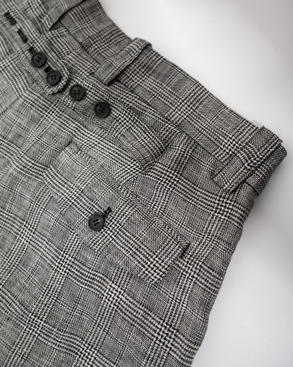 Glen Check Linen Back Belt 3Tuck Wide Straight Trousers <#glen check>