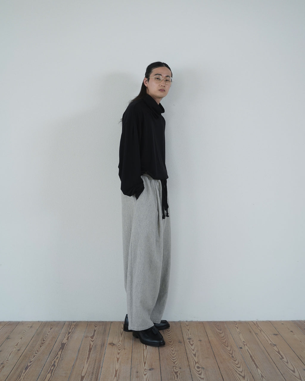 Shetland Wool Linen Rope Belt Easy Sarouel Pants <#light gray>