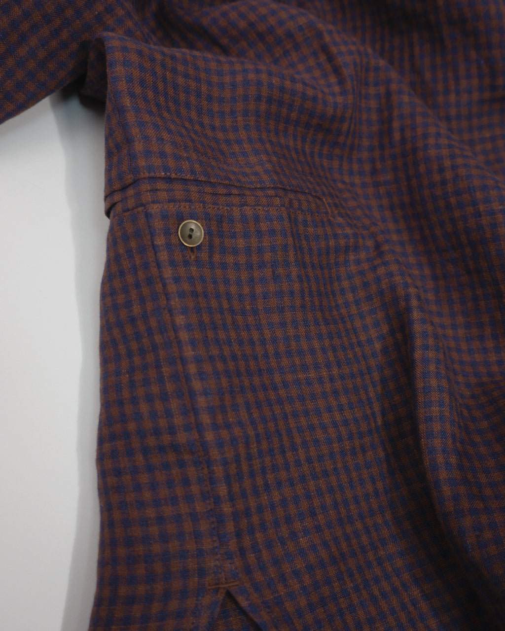 Wash Linen Open Collar 3/4 Sleeve Sleeping Shirt <#brown×navy>