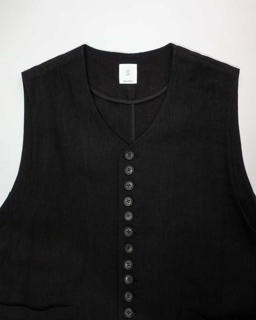 French Linen Back Belt Button Design V-Neck Vest <#black>