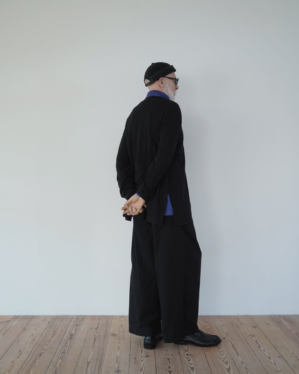 Linen Jersey Henley Neck Middle Length L/S Tee <#black>