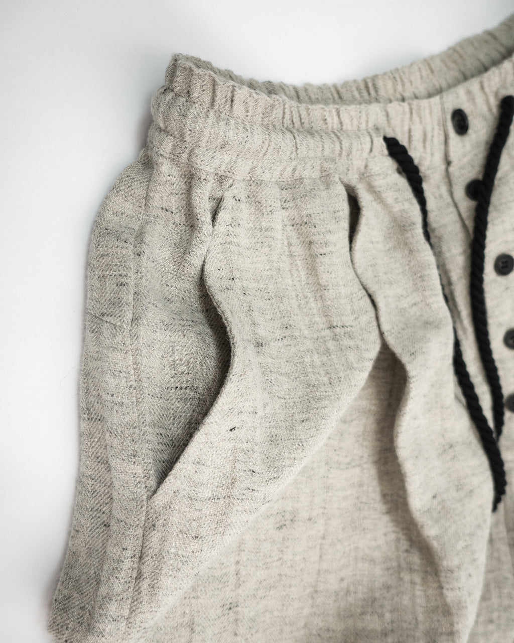 Linen Herringbone Button-Fly Easy Sarouel Pants <#heather gray>
