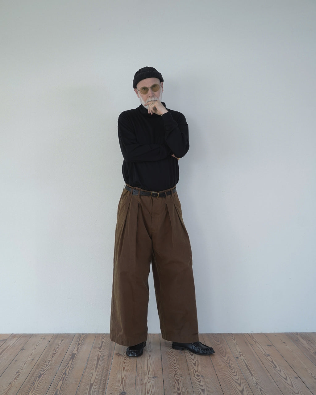 Oiled Wax Washed Moleskin Wide Baggy Pants <#camel>