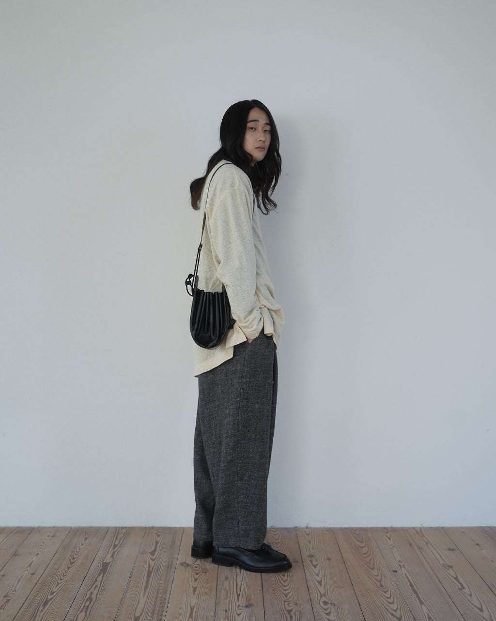 Linen Jersey Henley Neck Middle Length L/S Tee <#ivory>